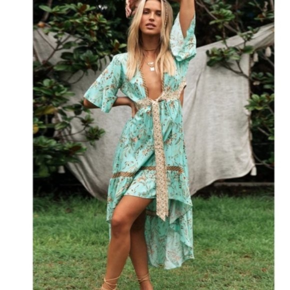 Boho Mint Cut out Butterfly Sleeve Midi Dress - Picture 9 of 9